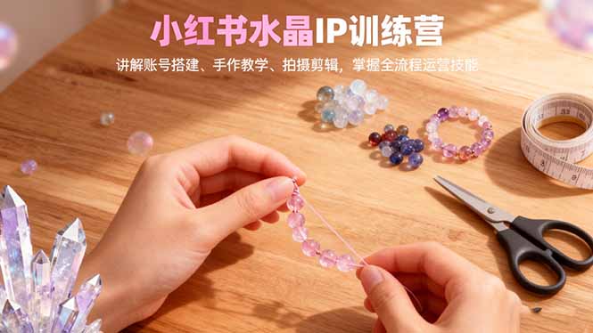 小红书水晶IP训练营，讲解账号搭建、手作教学、拍摄剪辑，全流程运营技能-摇钱树